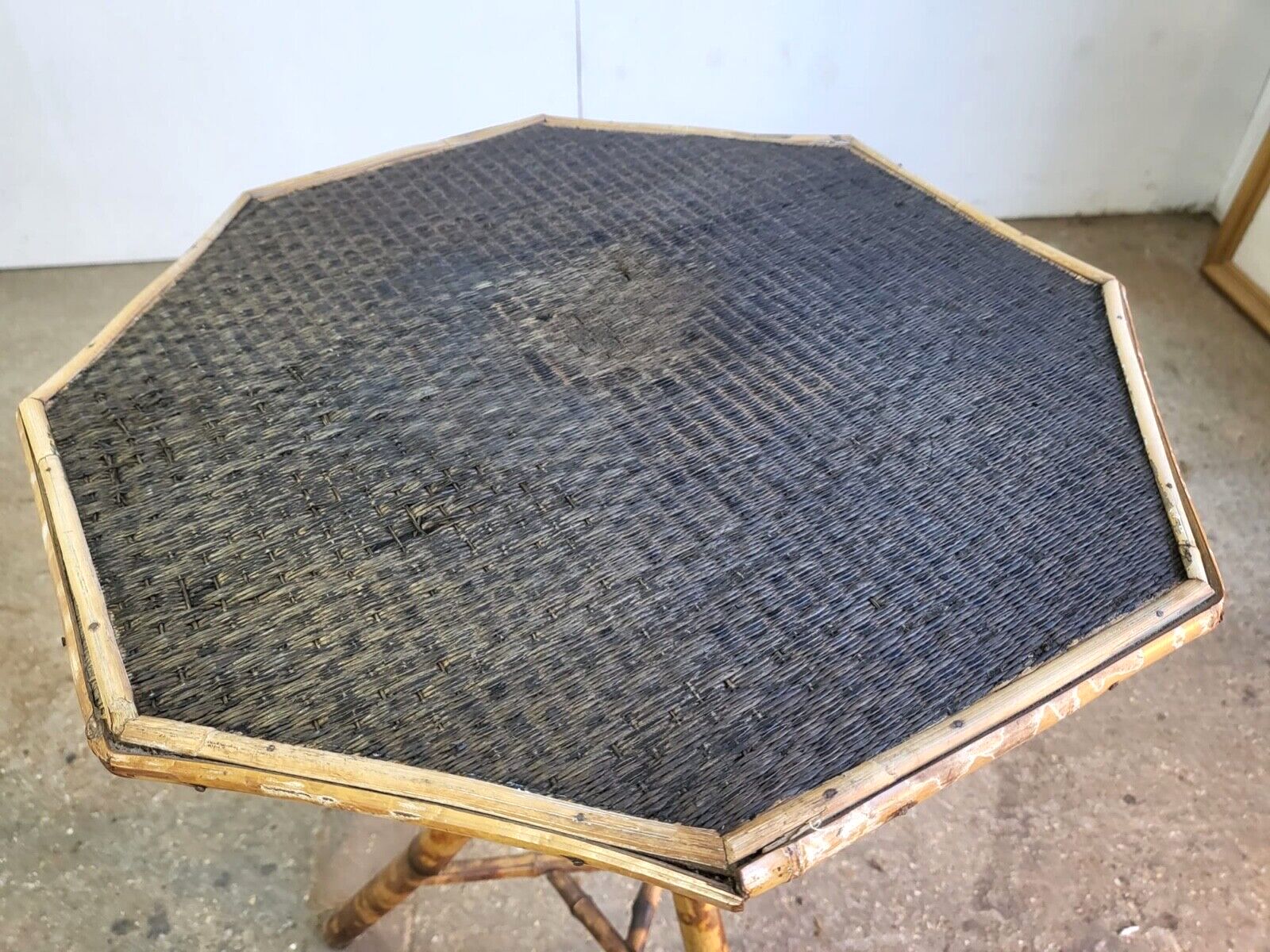 Antique Victorian Tiger Octagonal Wicker Bamboo Tripod Side End Lamp Table photo furniture