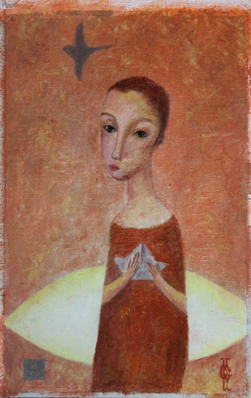 Sergey Ivanovich Smirnov. A Girl With A Boat. Oil, Cardboard. 28.5x18 Cm photo vintage