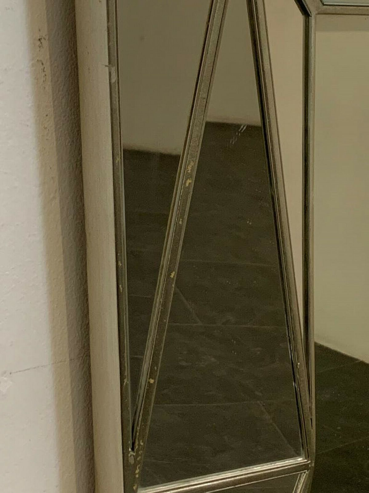 photo for sale Silver Plated Wooden Mirror In Cubist Style By Serge Roche, 1970s