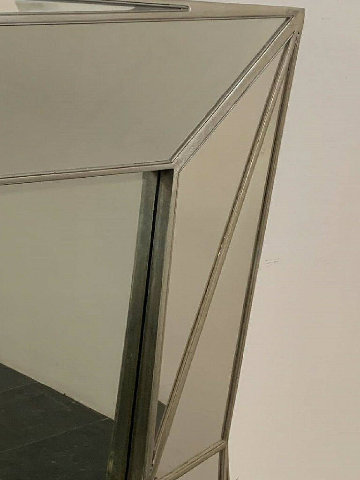photo vinterior Silver Plated Wooden Mirror In Cubist Style By Serge Roche, 1970s
