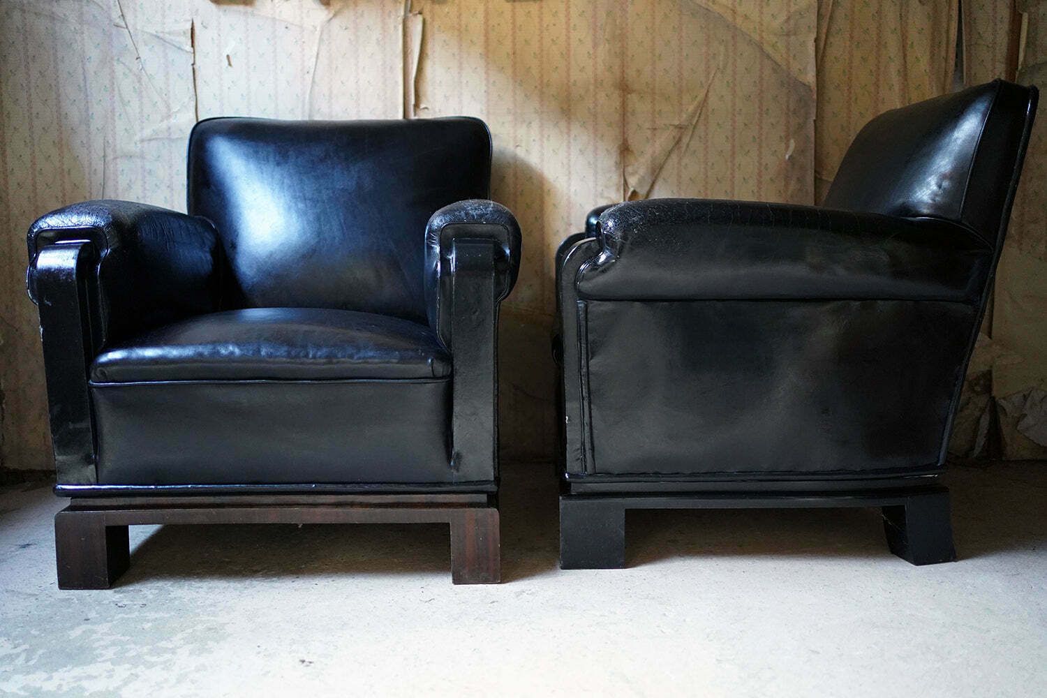 Furniture A Good Pair Of French Art Deco Period Leather Club Armchairs C.1930 photo