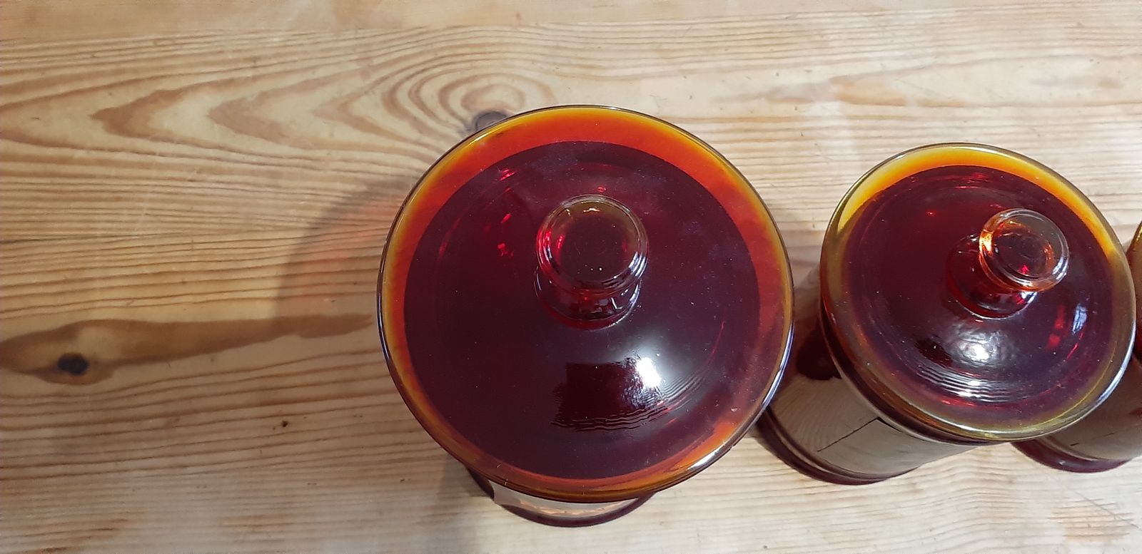 3 Red Glass Medicine Jars, 1970s photo Home Decor