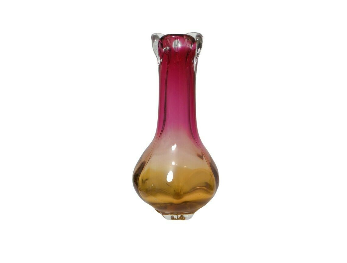 Chribska Bohemian Art Glass Vase Pink And Ochre 1960’s photo for sale
