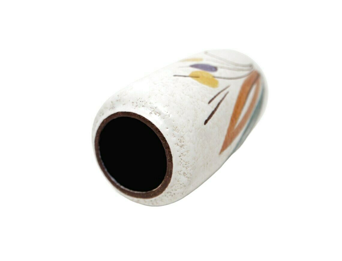 West German White Vase With Orange And Green Leaves Design, 1950’s photo buy
