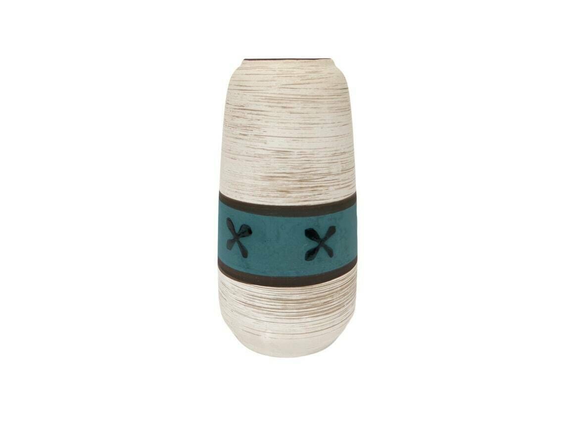 West German African Style Vase With Blue Stripe And Crosses Design, 1960’s photo for sale