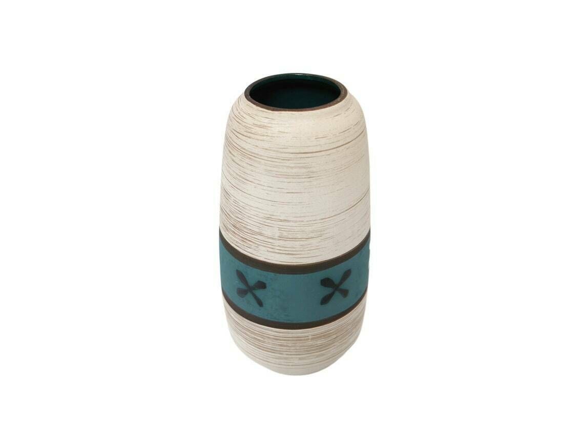 West German African Style Vase With Blue Stripe And Crosses Design, 1960’s photo Home Decor