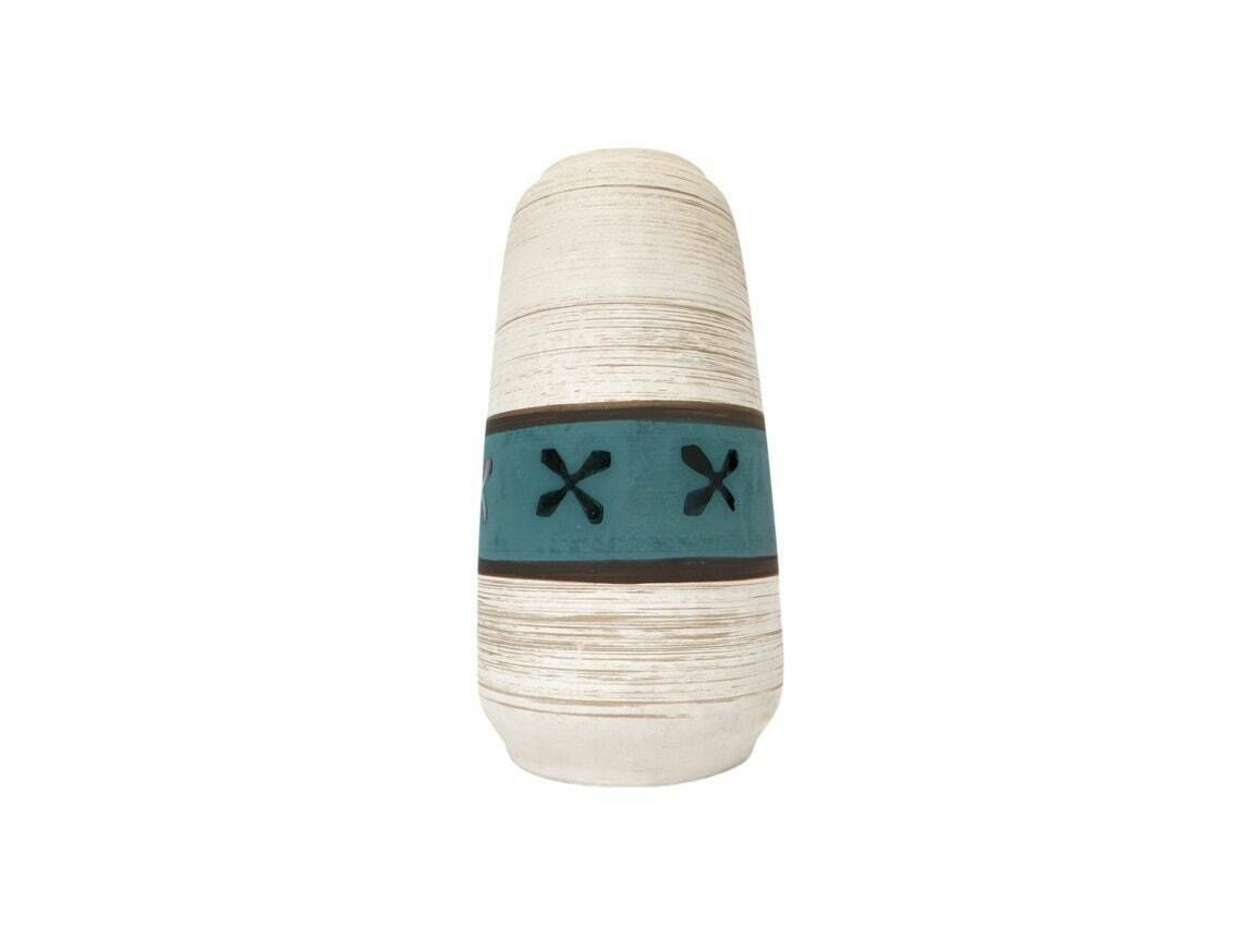 West German African Style Vase With Blue Stripe And Crosses Design, 1960’s photo 65.0