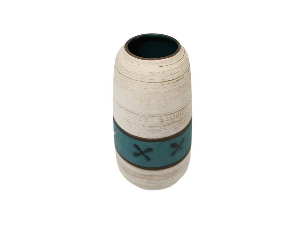 West German African Style Vase With Blue Stripe And Crosses Design, 1960’s photo vinterior