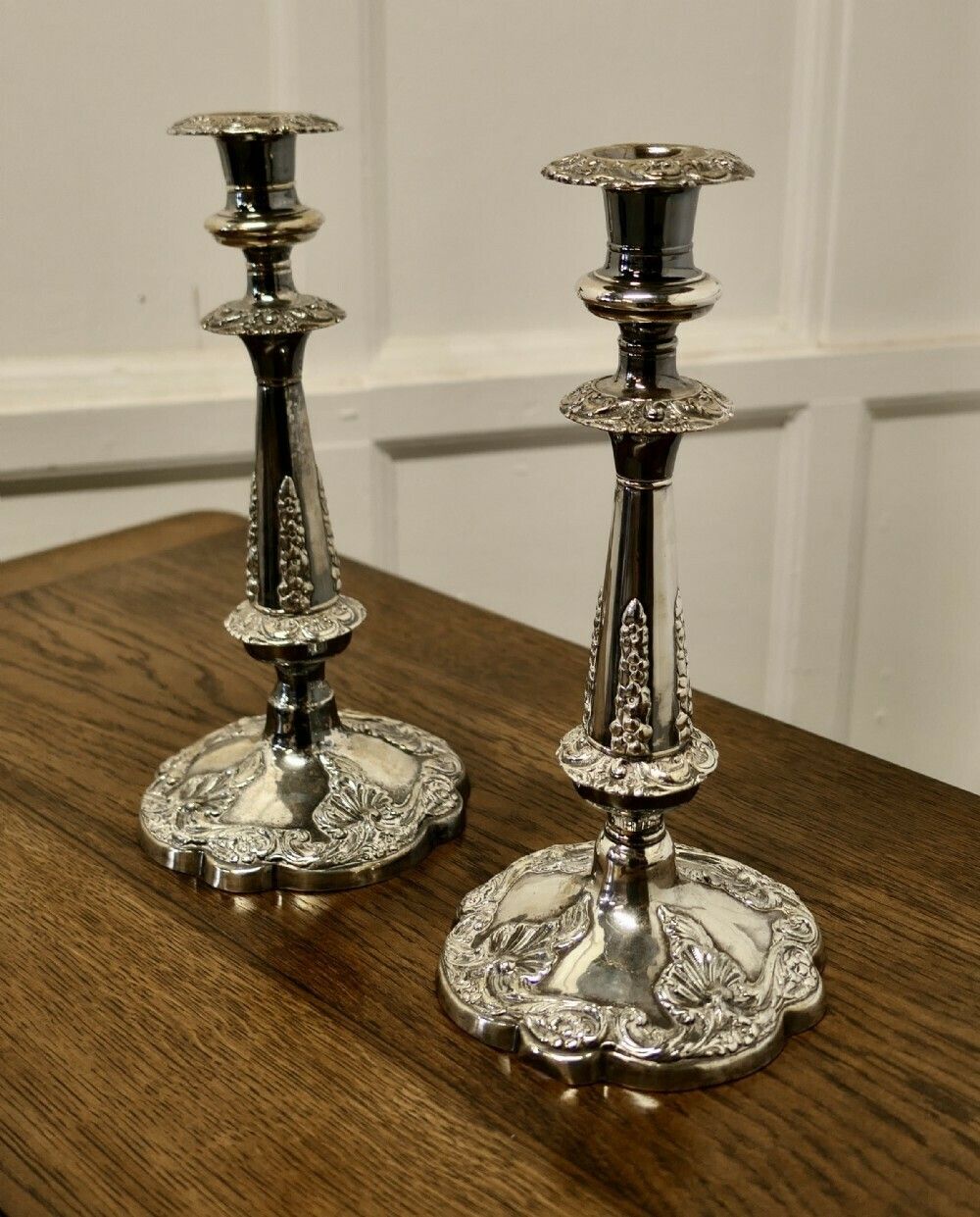 A Pair Of 19th Century Silver Plated Candle Sticks photo for sale