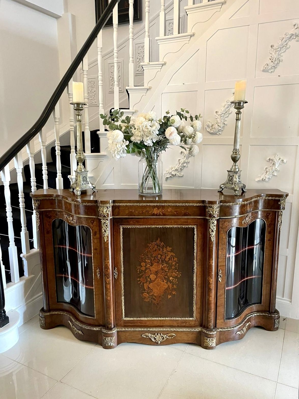 photo buy Antique 19th Century Quality Burr Walnut Marquetry Inlaid Credenza/Sideboard
