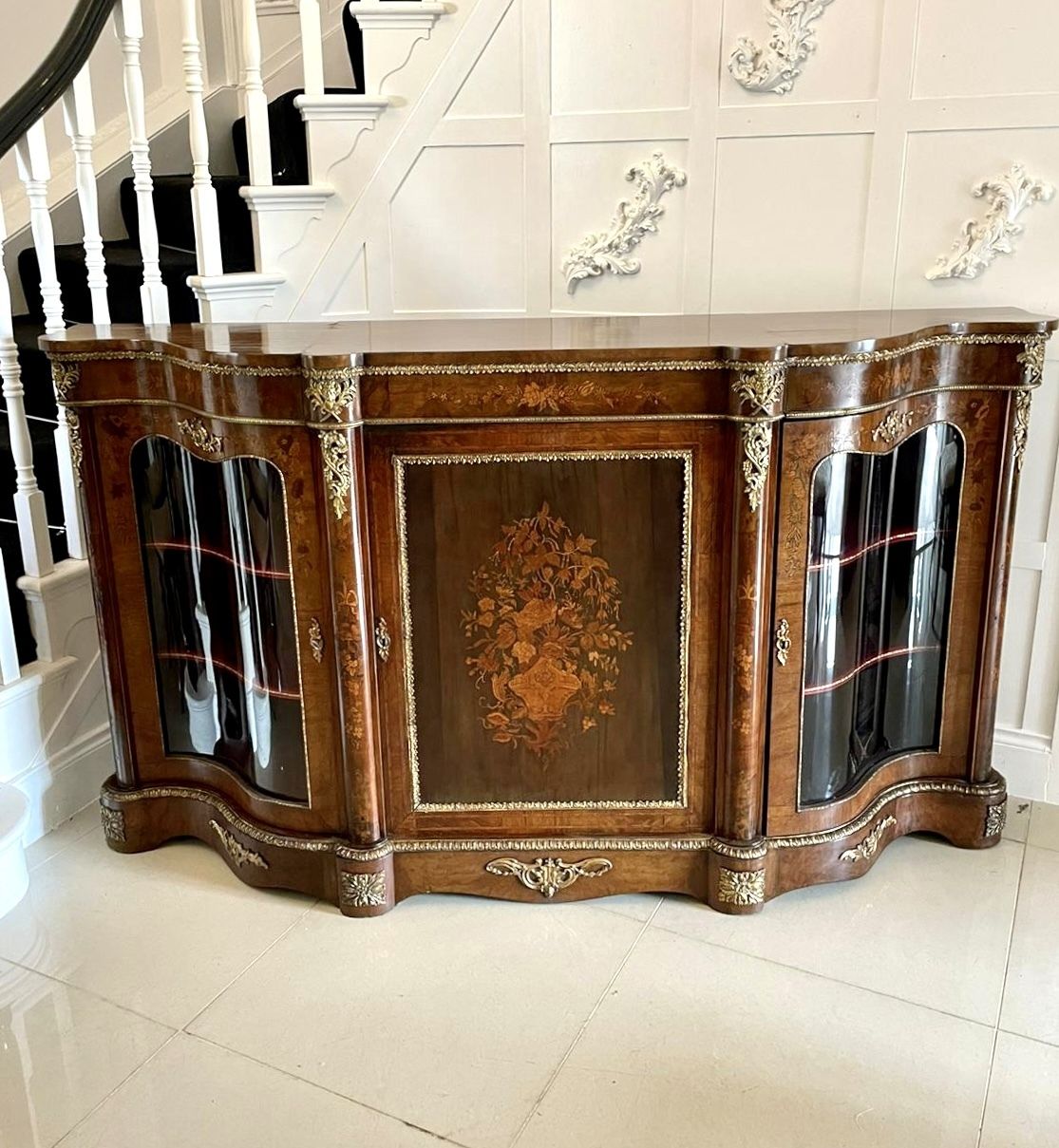 Antique 19th Century Quality Burr Walnut Marquetry Inlaid Credenza/Sideboard