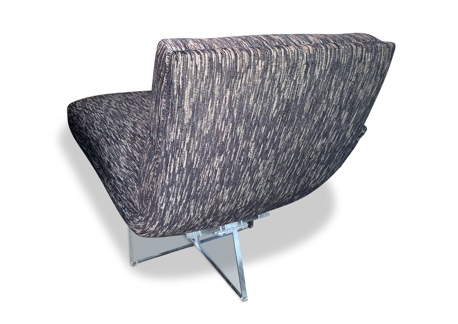 Vladimir Kagan Model 6910 Erica Chaise Brown Patterned Wool Chaise With Lucite Base Designed In 1969 Made In USA Ol photo Furniture
