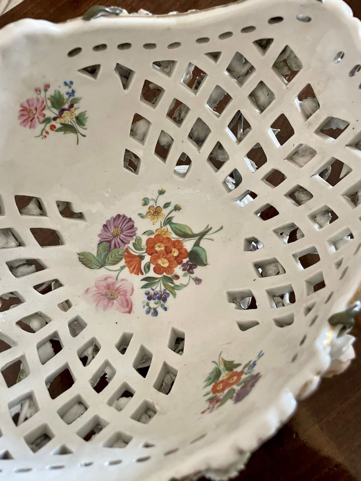 Antique 19th Century Meissen Style Work Basket Dish photo buy