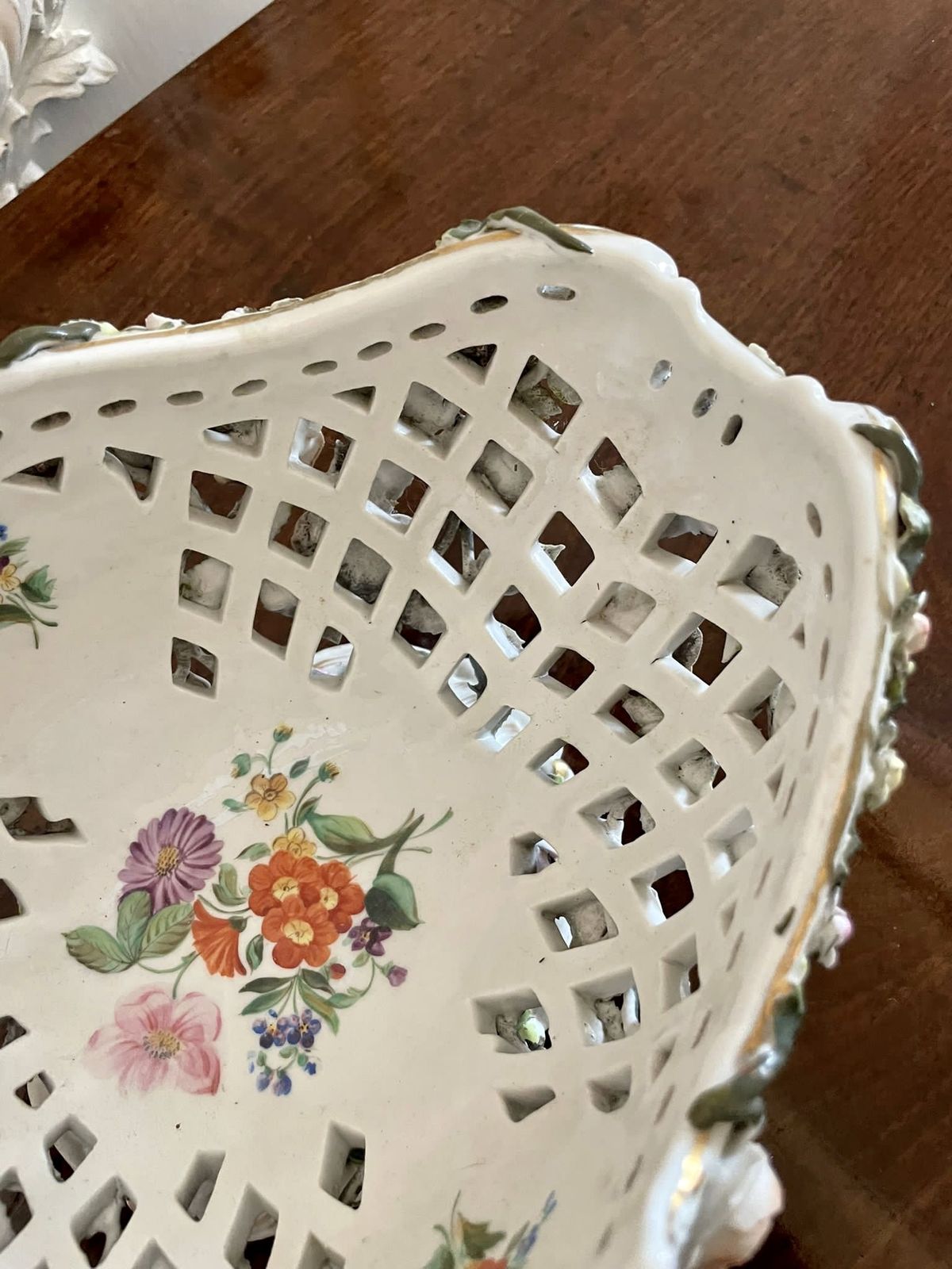 Antique 19th Century Meissen Style Work Basket Dish photo vintage