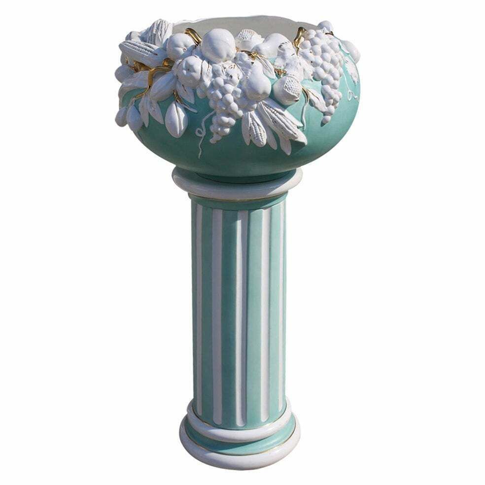 Ceramic Column With Door Plant Fruit White Green Flowers Tommaso Barbi
