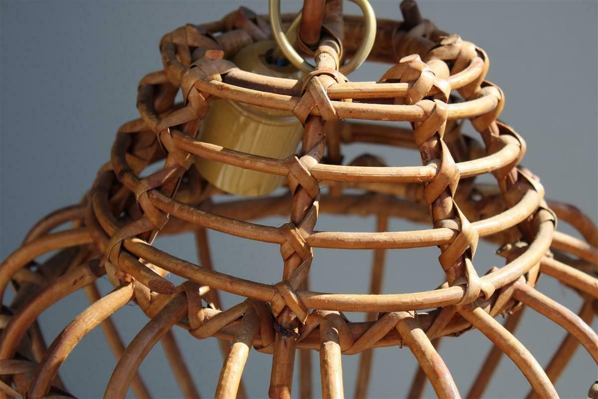 Round Italian Wicker Chandelier Lantern From 1960 Franco Albini Style photo 971.0