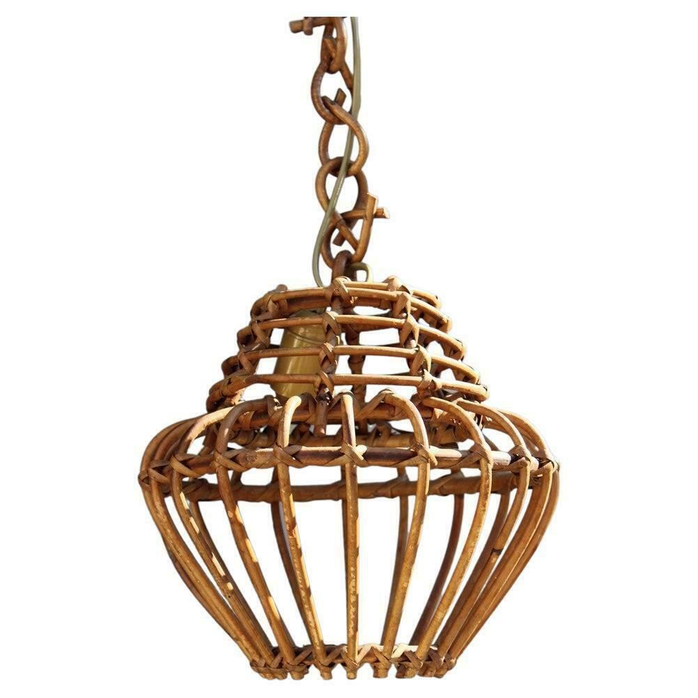 Round Italian Wicker Chandelier Lantern From 1960 Franco Albini Style