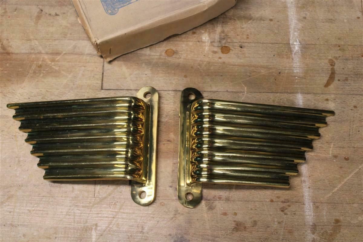 Solid Brass Handles Italy 1950 Mid Century Wings Futurist Minimalist Gold photo for sale