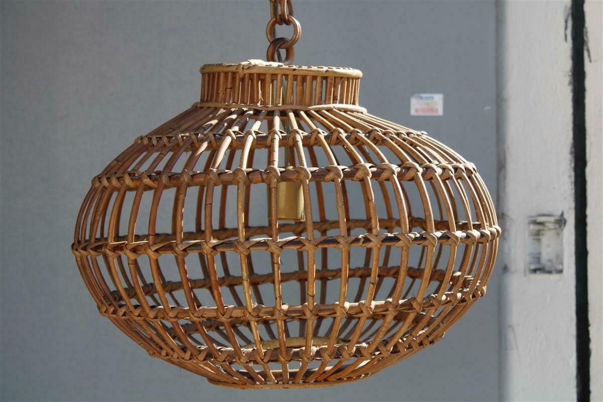 Round Italian Wicker Chandelier From 1960 Franco Albini Style photo for sale