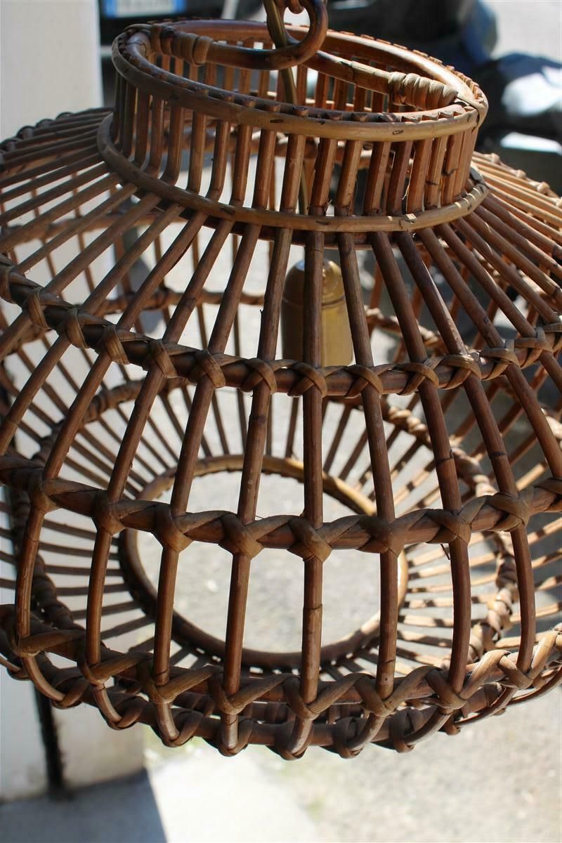 photo for sale Round Italian Wicker Chandelier From 1960 Franco Albini Style