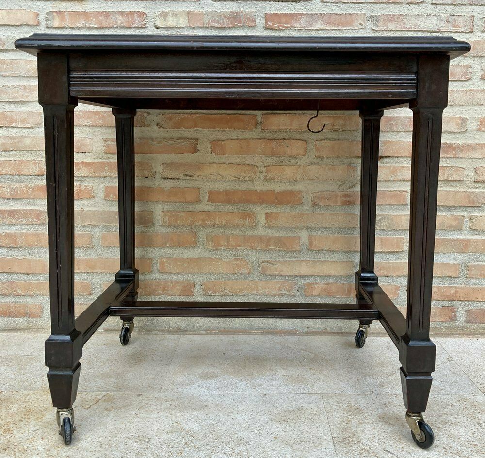 Mid Century Modern French Wooden Table With Wheels, 1960s photo furniture