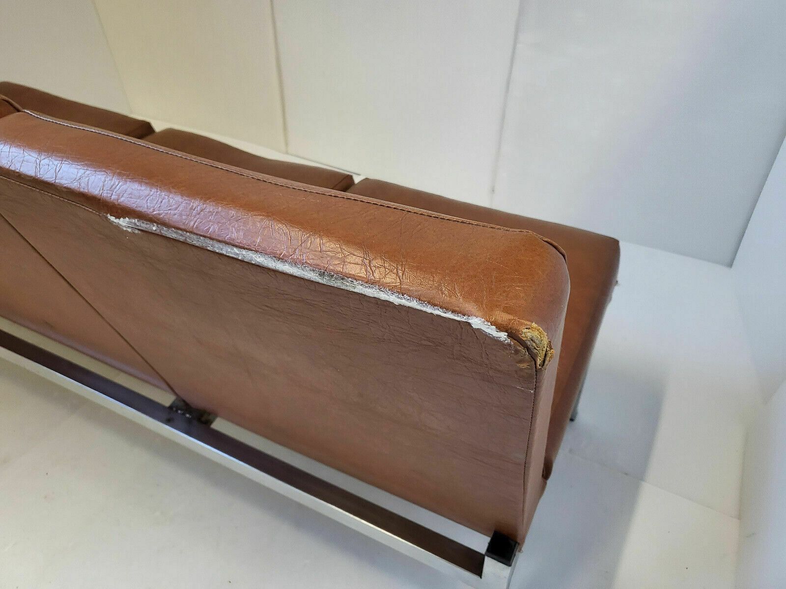 photo for sale Sofa Sofa 3 Seats 1960 Vintage Skai Havane & Chrome Steel 60s 1960s 60s