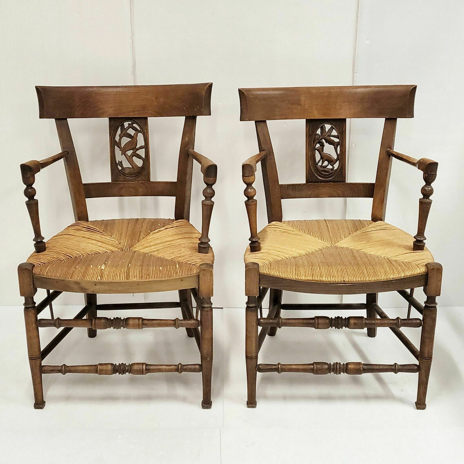 Paar Landaise Fauteuils, Begin 20e Eeuw – De Vogel & De Vos – Eiken En Stro, 1900
