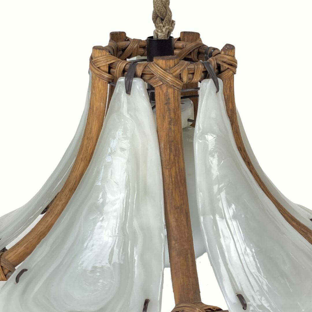 Bamboo Acrylic And Opaline Hanging Pendant, 1970 photo 660.4