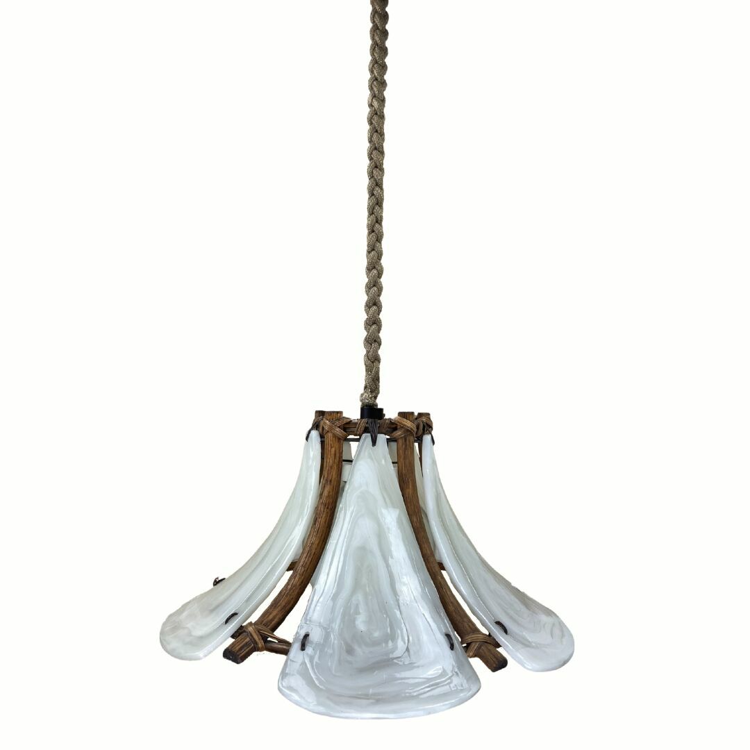 photo for sale Bamboo Acrylic And Opaline Hanging Pendant, 1970