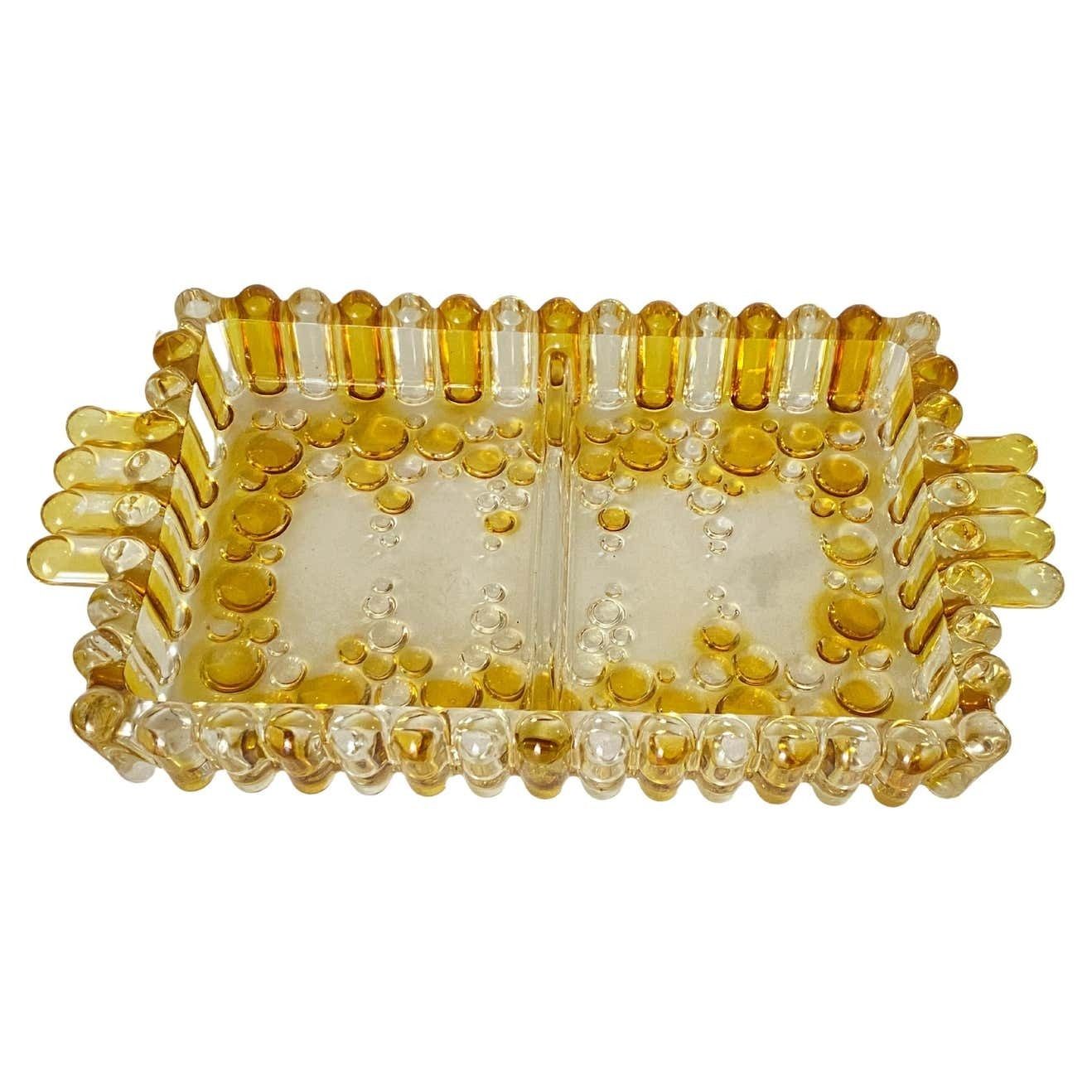 Art Deco Glass Dish / Vide Poche With Colred Glass Bubles, France, Circa 1940