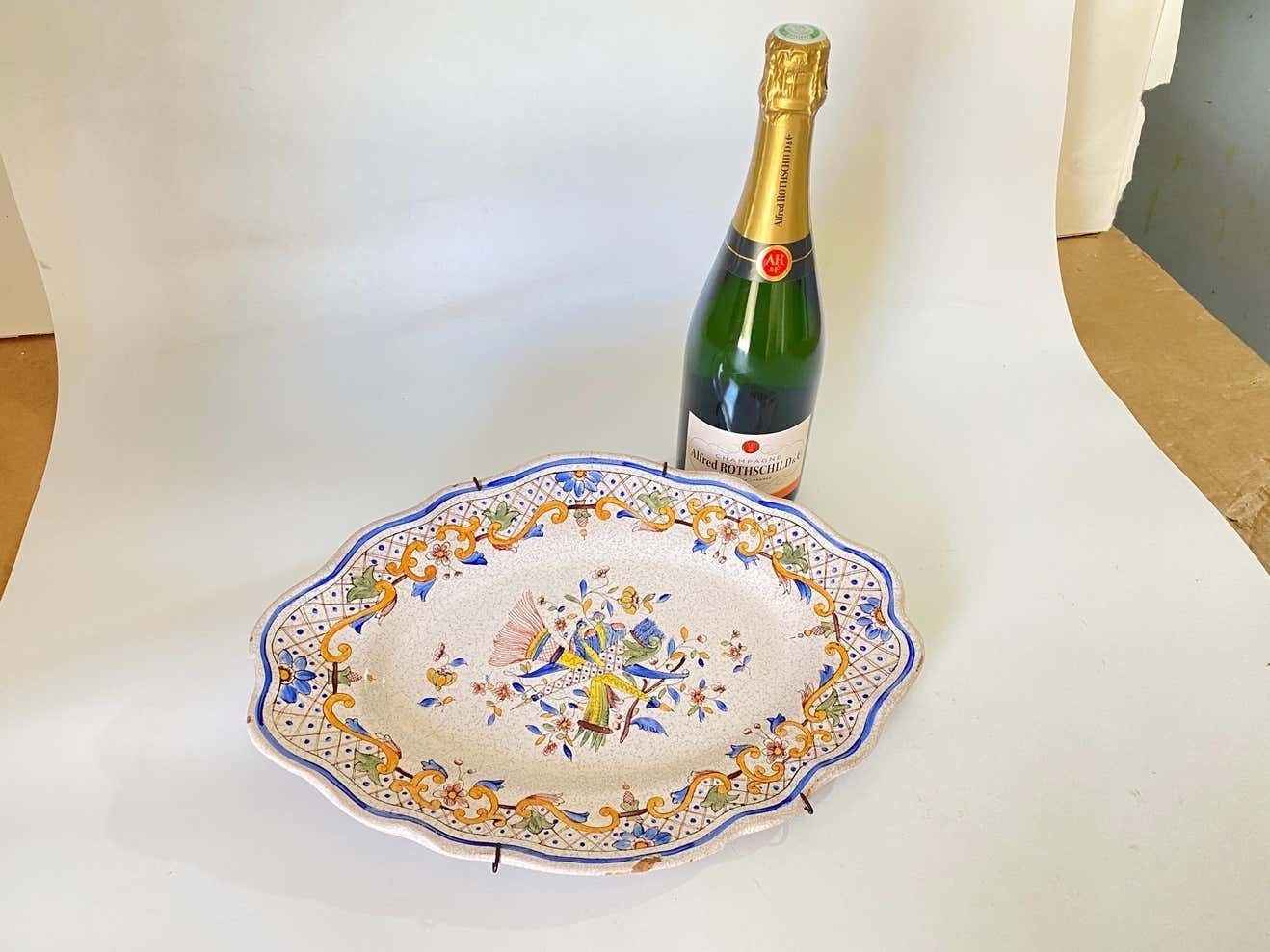 photo furniture Faience Dish, By Malicorne, With Birds And Flowers Decor, France 19th, Signed