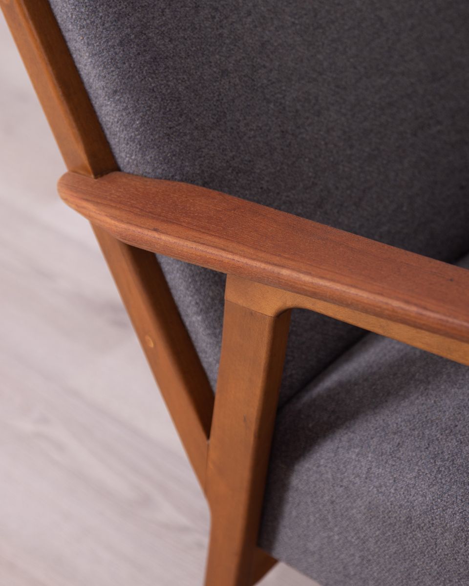 Teak Wood And Fabric Armchair – Danish Design photo vinterior