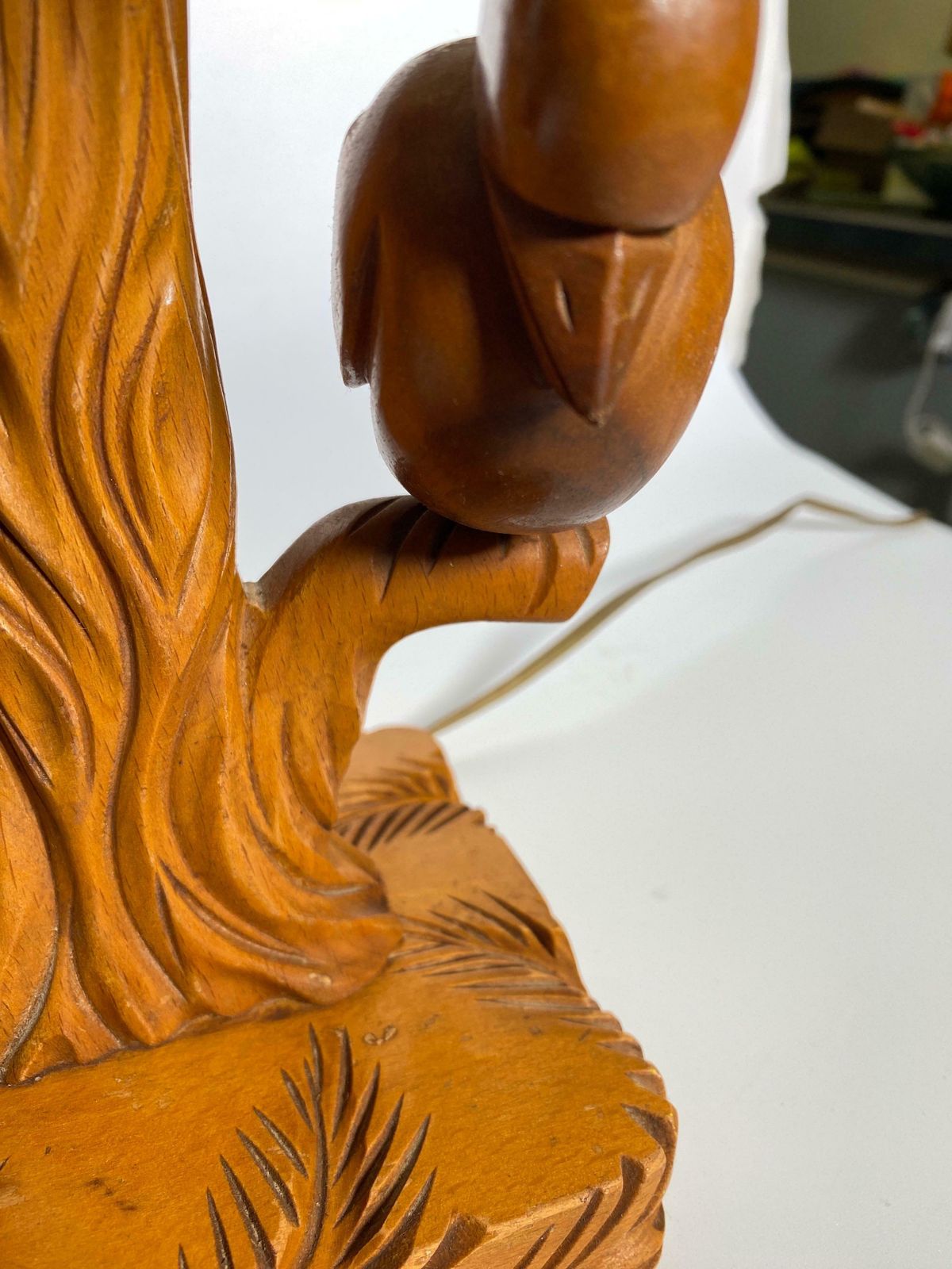 Table Lamp In Wood, Birds In A Branch, Brown Colour, France, 1940 photo buy
