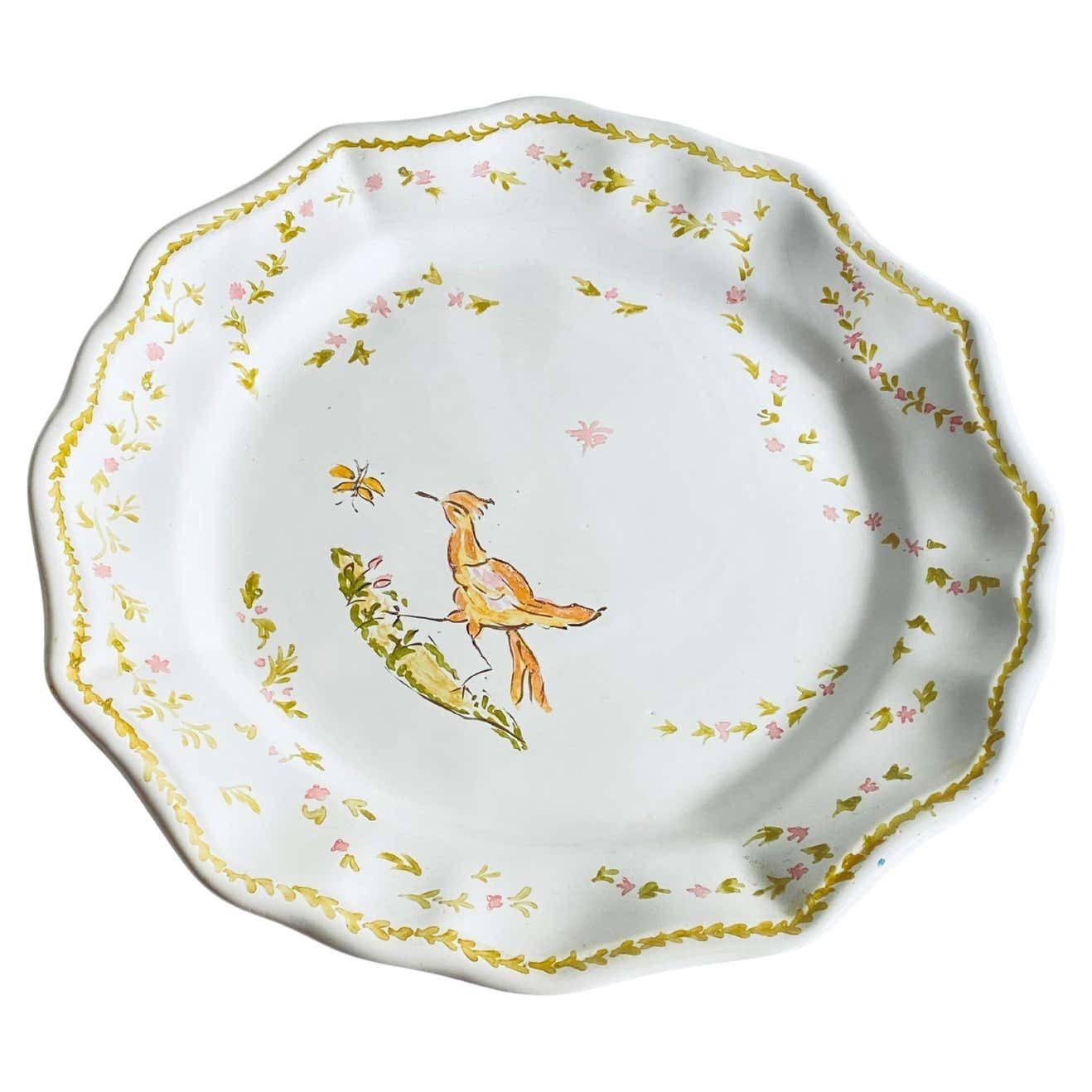Faience Dish, By Moustier, With Birds And Flowers Decor, France 19th, Signed