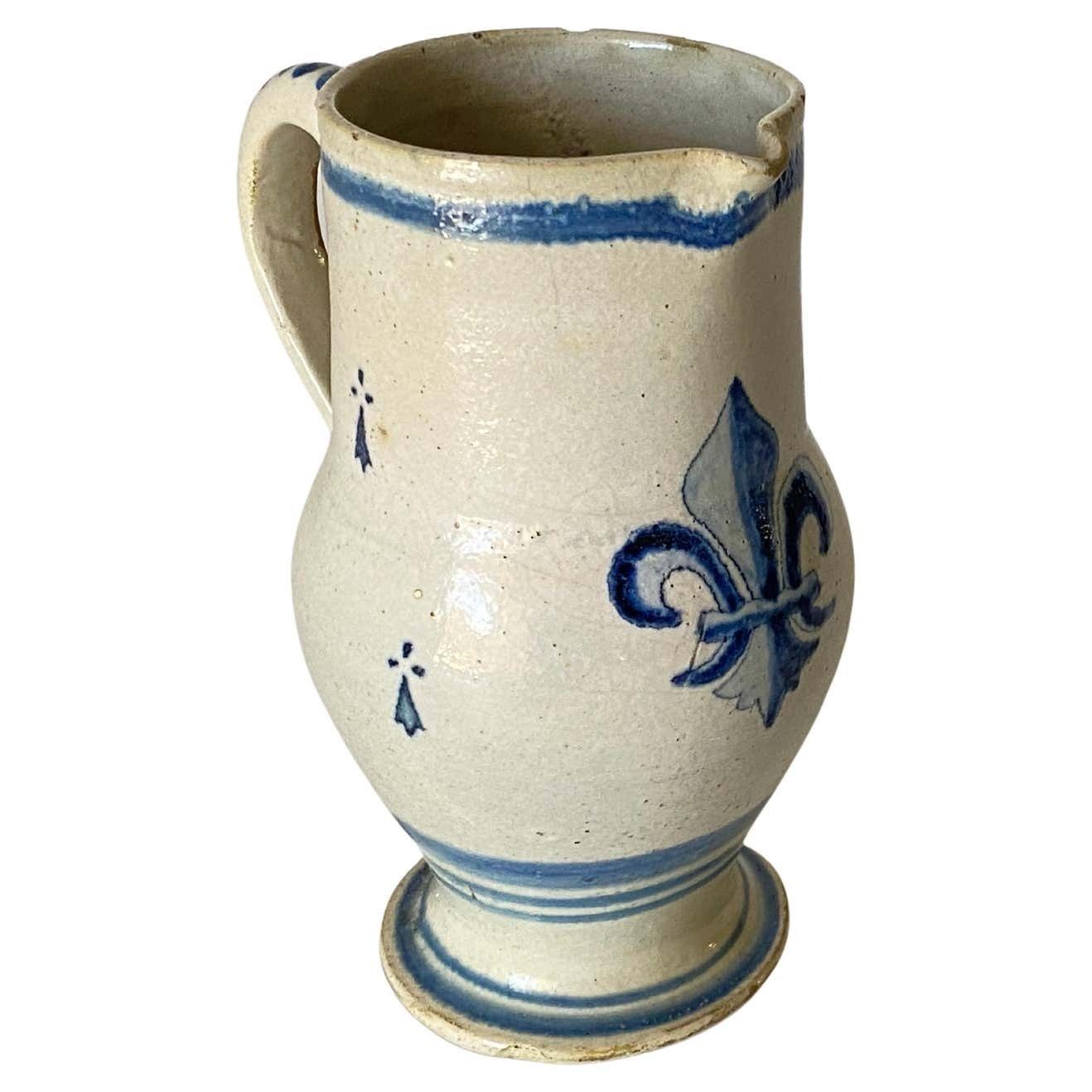 Jug In Pottery Beautiful Old Patina, France 18th Century, Quimper Hr