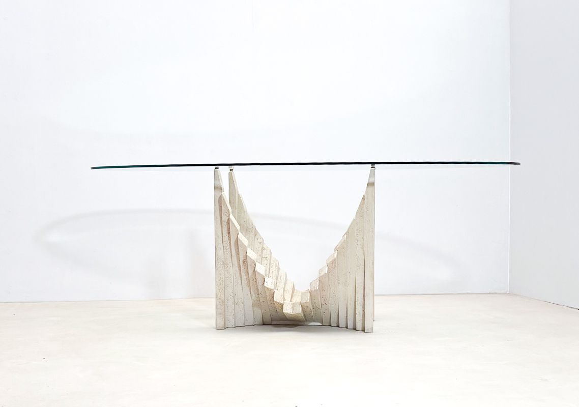 Mid Century Modern Sculptural Travertine Dining Table photo 5185.0