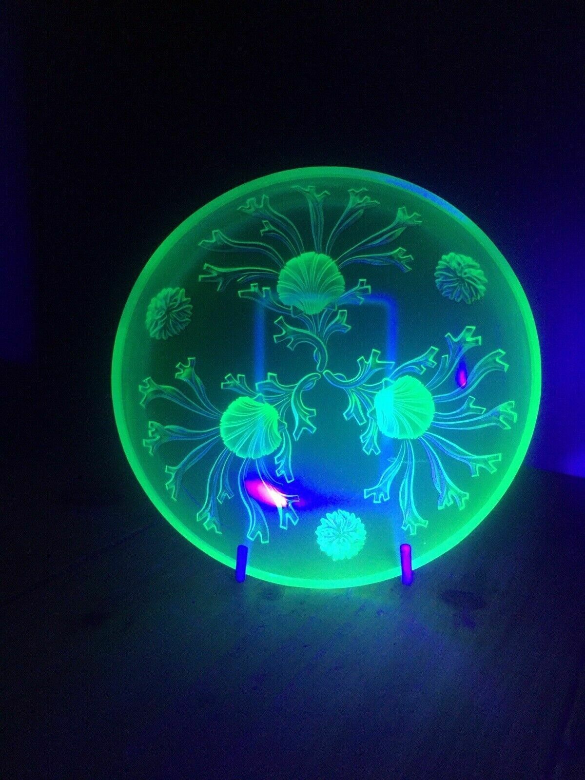 Art Deco Uranium Glass Dessert Bowl Set Seaweed Seashell Verlys Walther & Sohne photo furniture