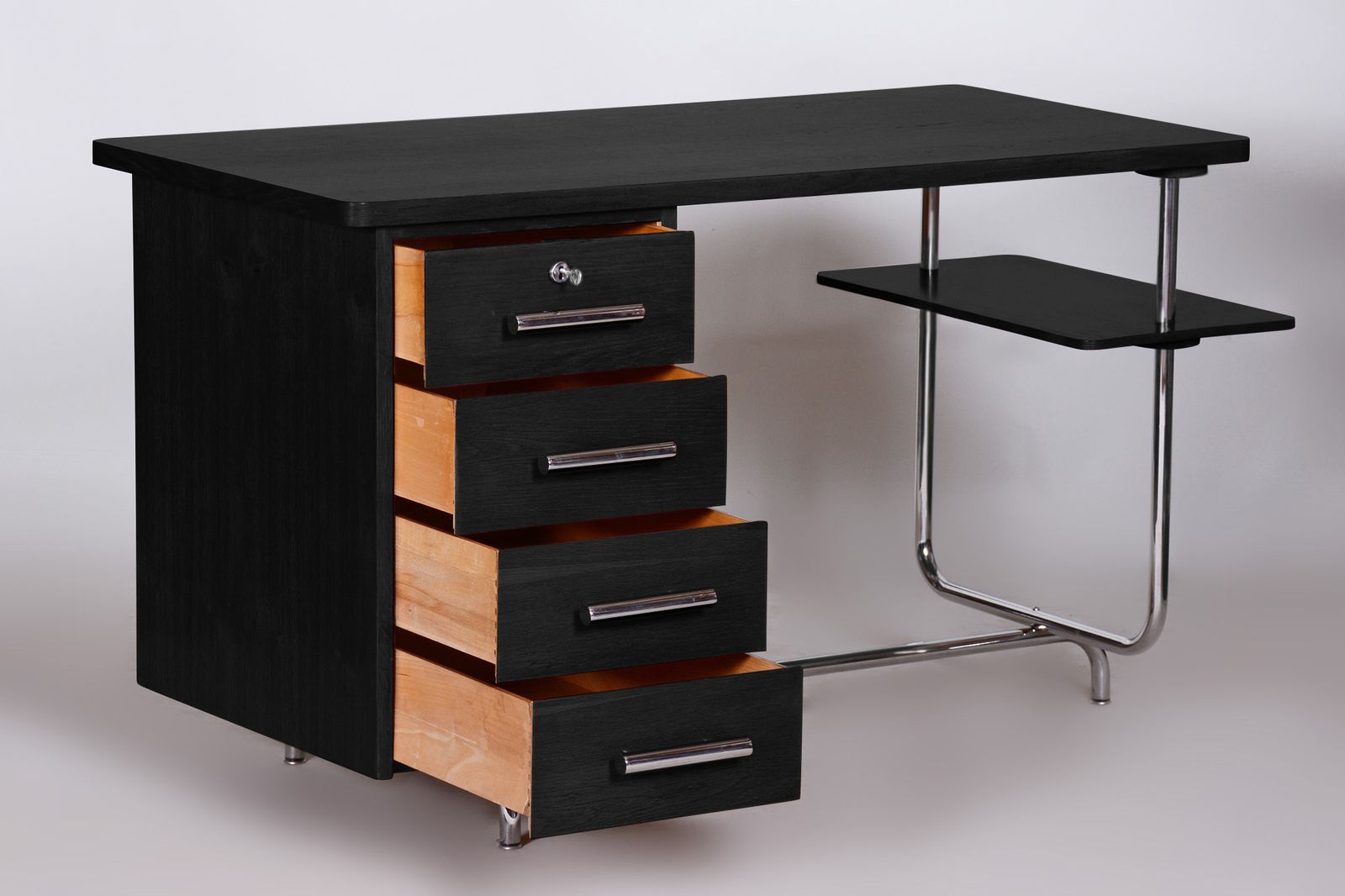 Restored Bauhaus Oak Writing Desk Designed By Jindrich Halabala, 1930s, Czechia