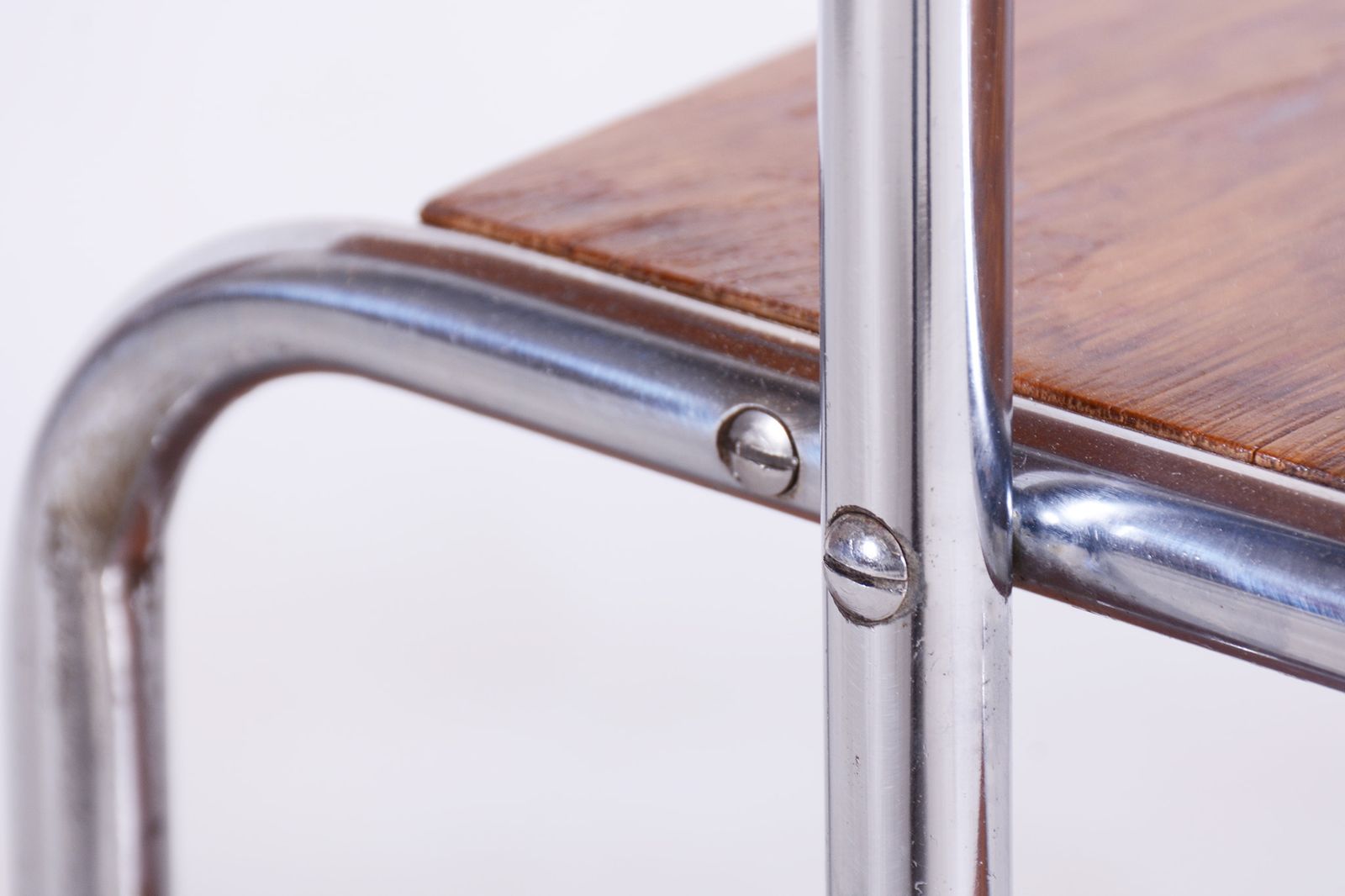 Unusual Czech Oak Bauhaus Style Chrome étagère, Flower Stand, Kovona, Czechia, 1930s photo for sale