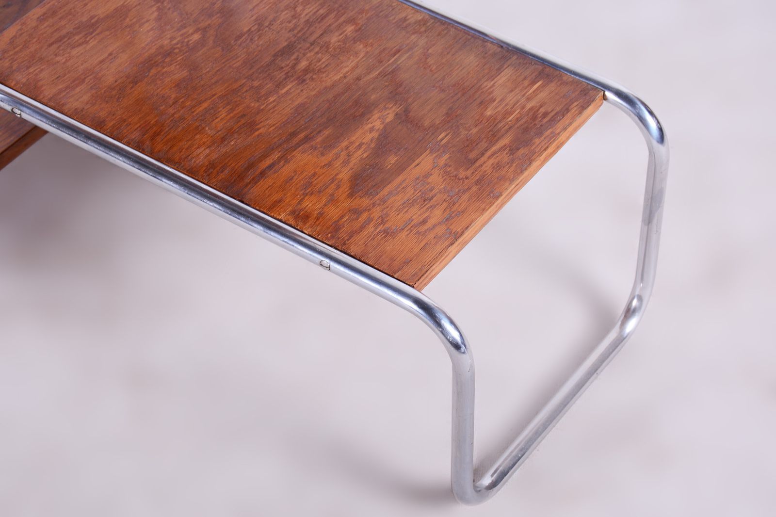 photo furniture Unusual Czech Oak Bauhaus Style Chrome étagère, Flower Stand, Kovona, Czechia, 1930s