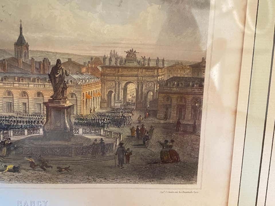 photo furniture Engraving In Color, Architectural Place In Nancy With Characters, France 18th