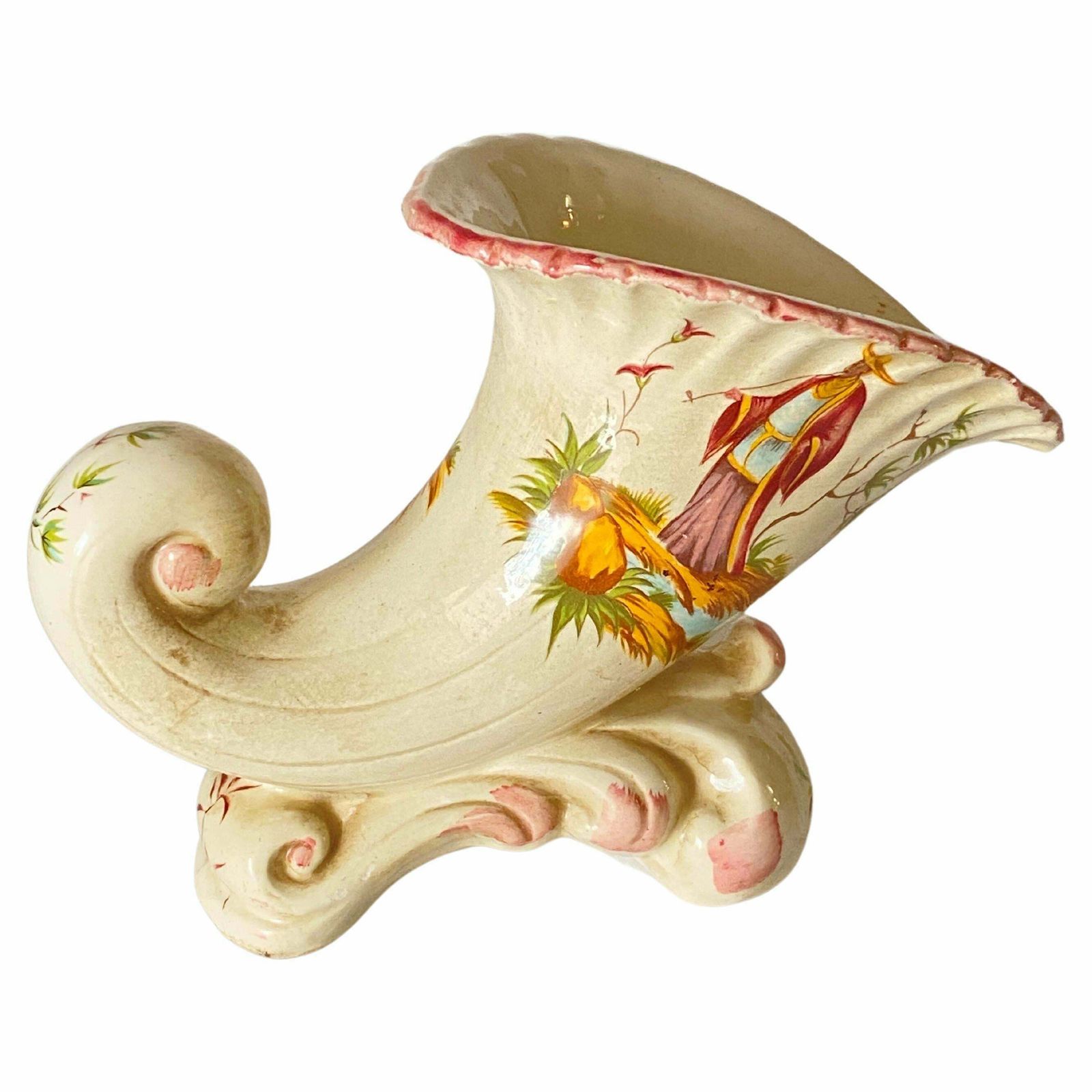 Faience Vase, White Red And Yellow Colour, In The Style Of Moustier France 1930