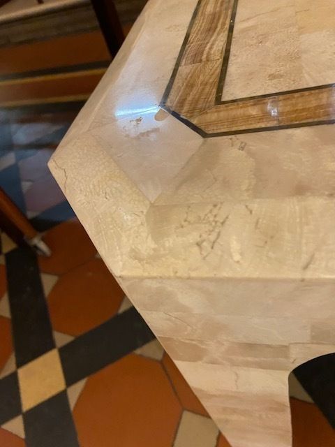 photo furniture Mid Century Tessellated Travertine Coffee Table By Maitland Smith, 1980s
