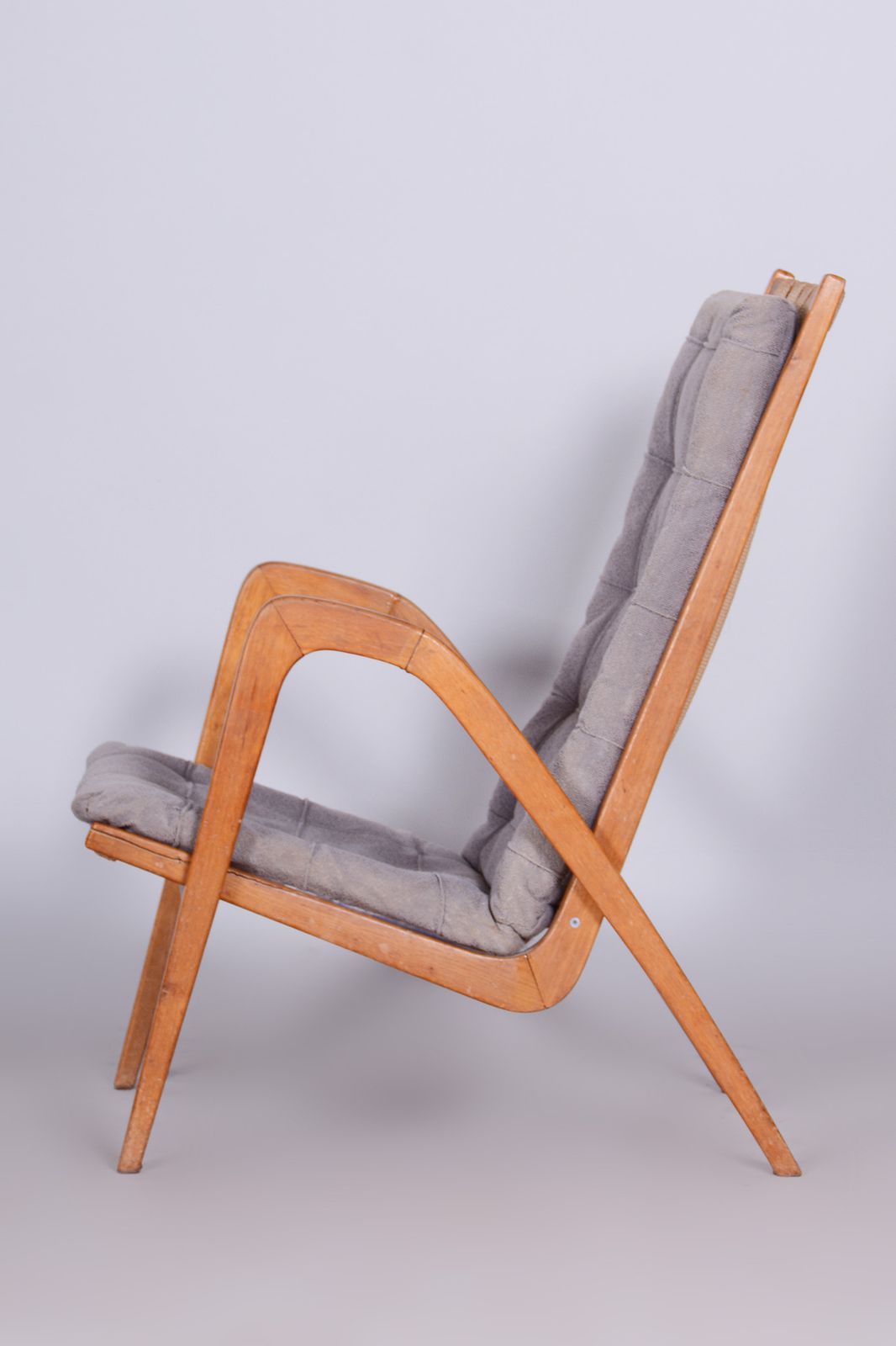 Grey Mid Century Oak Armchair By Jan Vanek, 1950s, Czechia photo Furniture