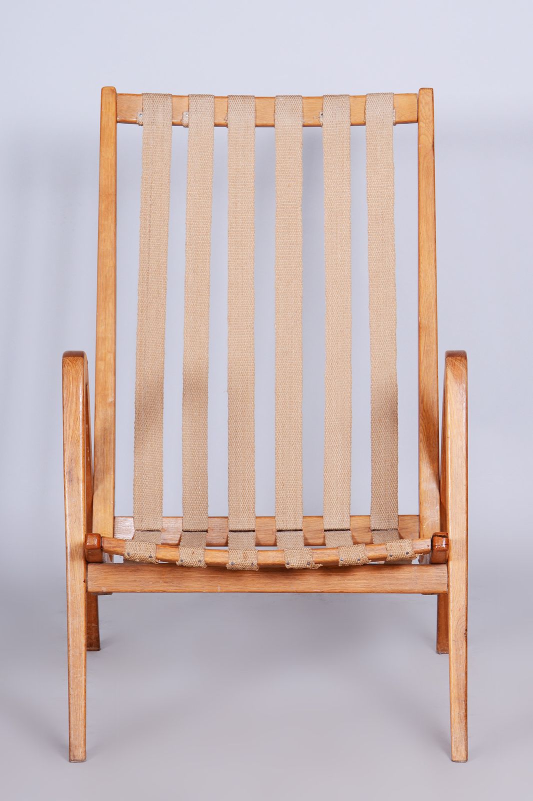 photo for sale Grey Mid Century Oak Armchair By Jan Vanek, 1950s, Czechia