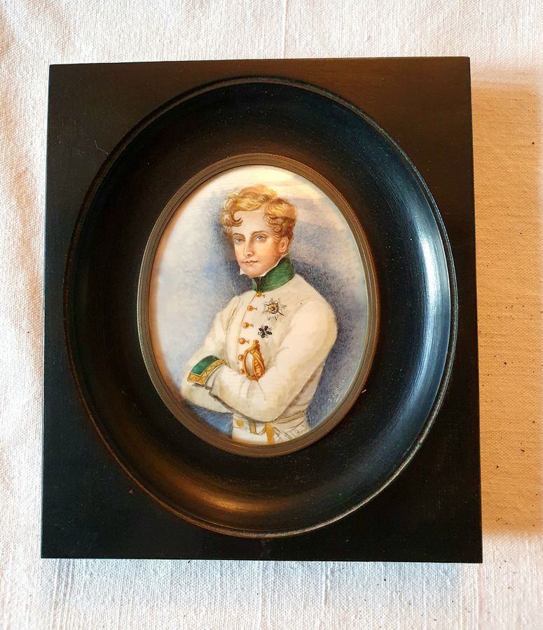 Miniature Medallion Aiglon Portrait Napoleon II Ivory Painted