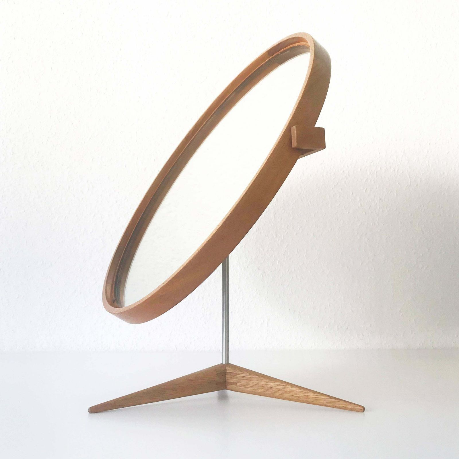 Elegant Oak Table Mirror By Uno & östen Kristiansson For Luxus Sweden 1960s