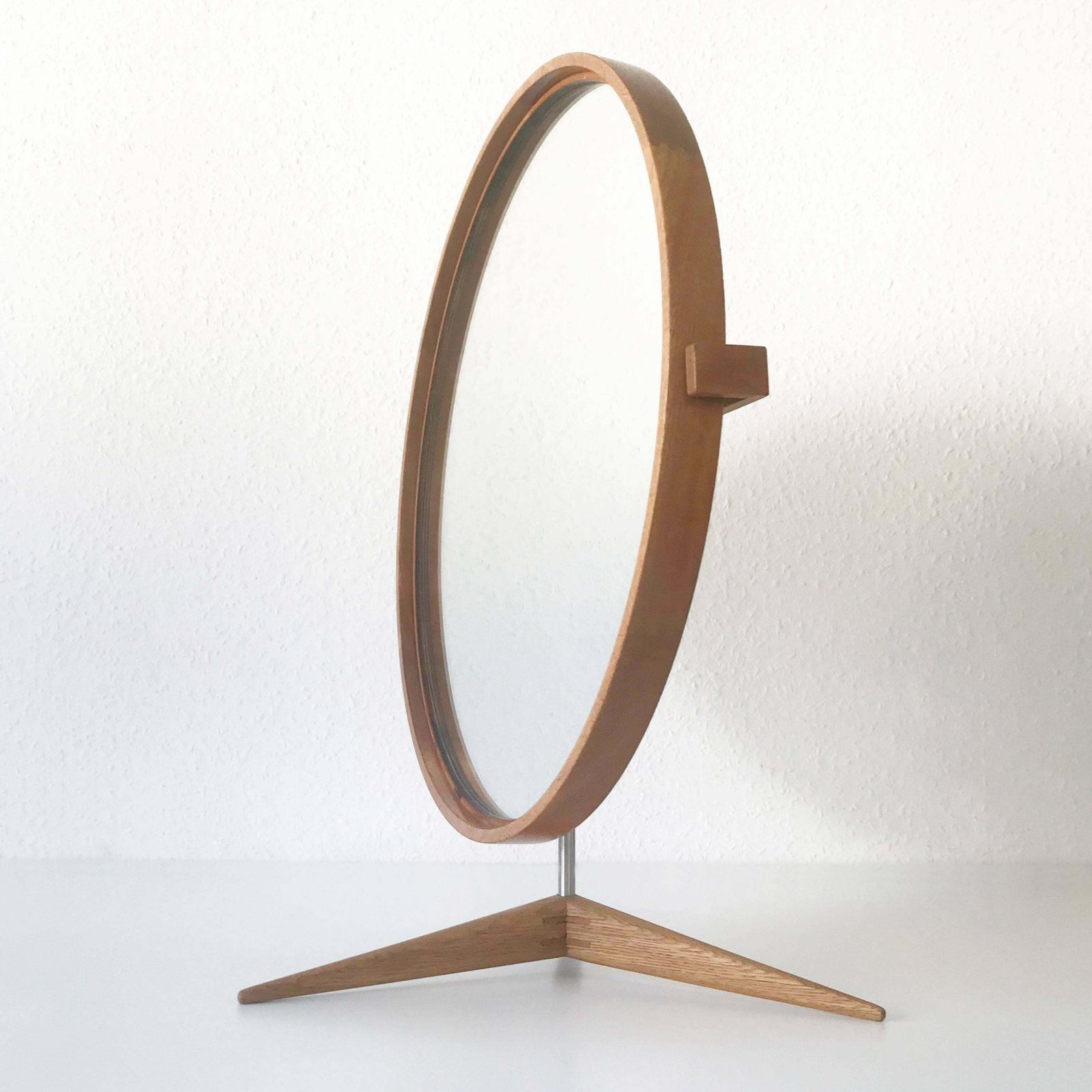 Elegant Oak Table Mirror By Uno & östen Kristiansson For Luxus Sweden 1960s photo for sale