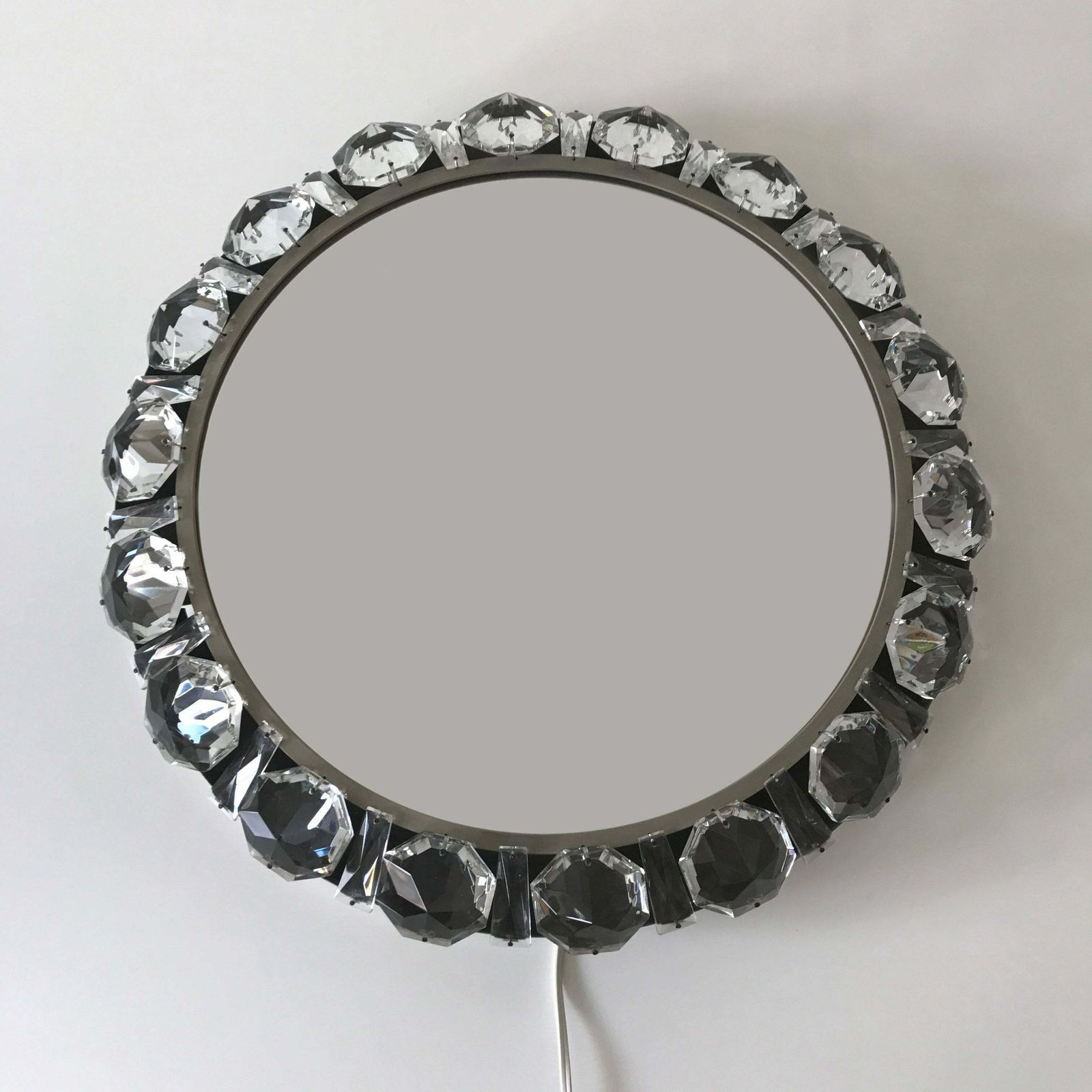Elegant Mid Century Modern Circular Backlit Wall Mirror By Palwa Germany 1960s photo furniture
