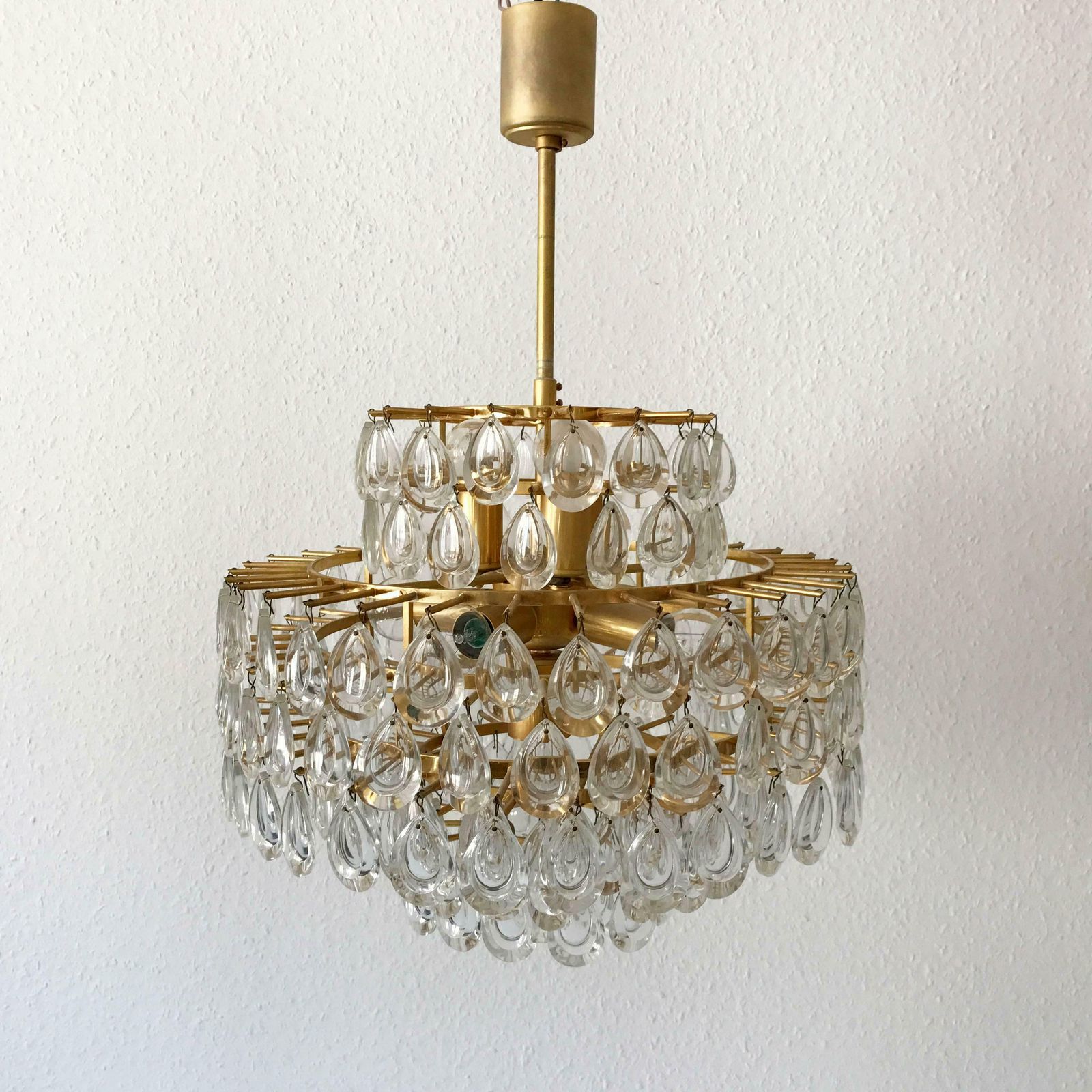 Seven Tiered Gilt Brass Chandelier Or Pendant Lamp By Palwa Germany 1960s photo furniture